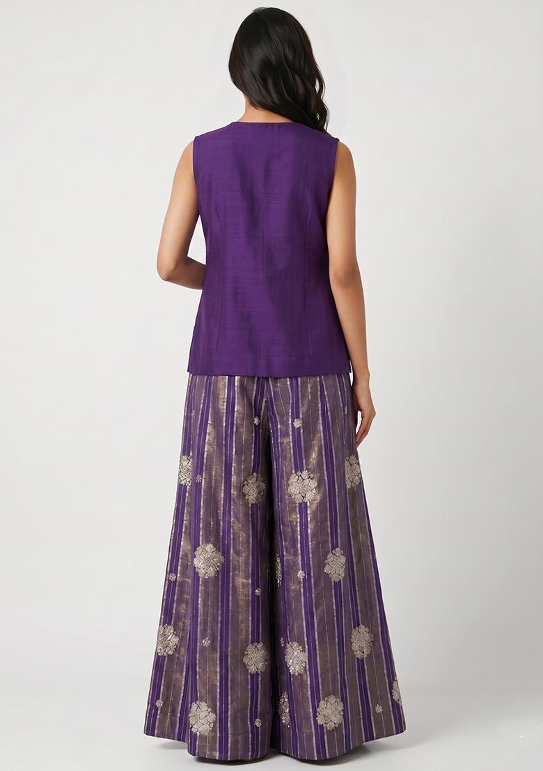Purple Zari Tissue Sharara Set - Indya
