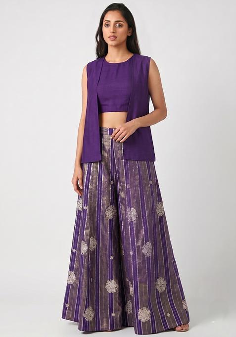 Purple Zari Work Silk Blend Sharara Set
