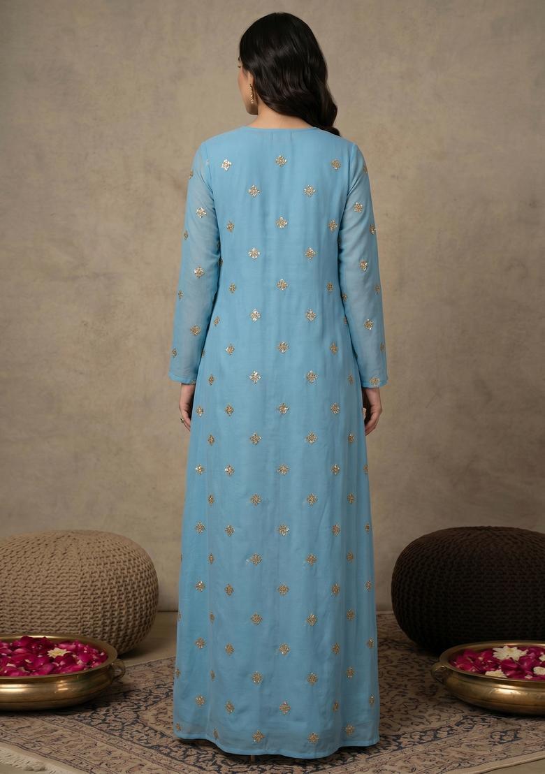 Sky Blue Embellished Georgette Fusion Set - Indya