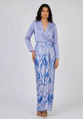 Periwinkle Blue Printed Satin Fusion Set