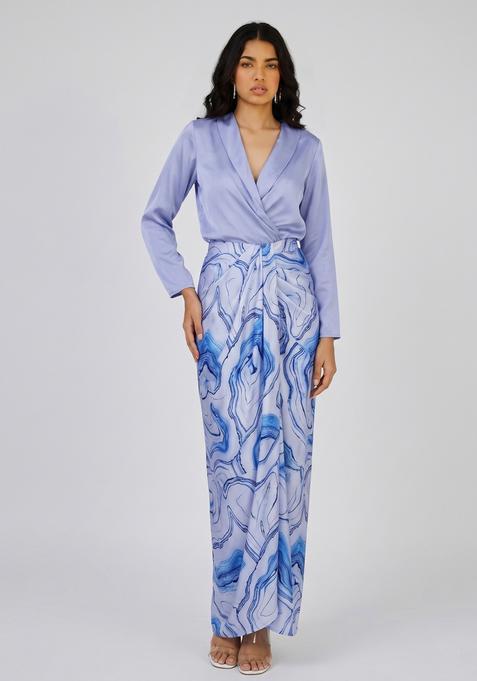 Periwinkle Blue Abstract Print Silk Blend Fusion Set