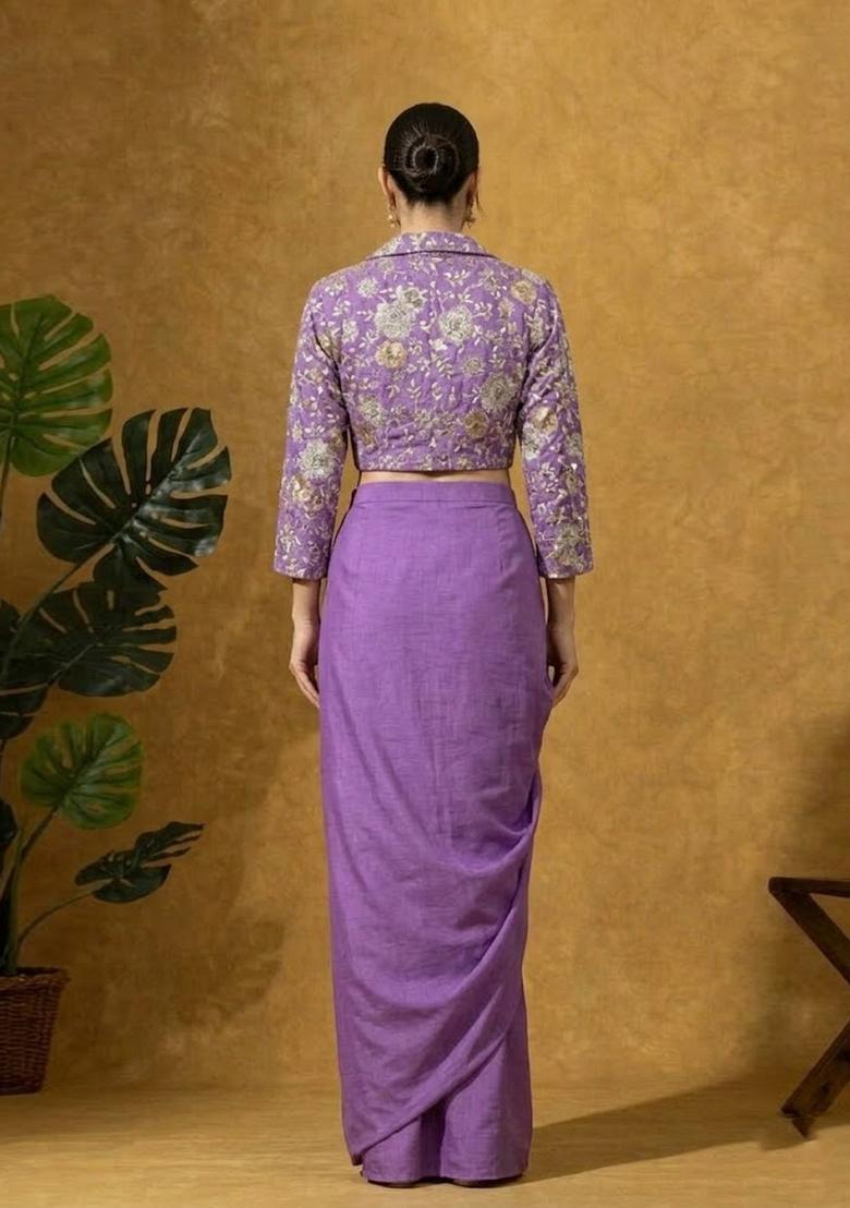 Lilac Embroidered Tissue Fusion Set - Indya