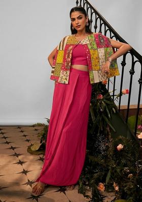 Rani Pink Mirror Work Chinon Fusion Set