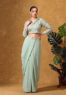 Pastel Green Floral Embroidered Tissue Fusion Set