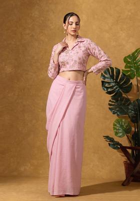Pastel Pink Floral Embroidered Tissue Fusion Set