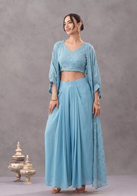 Sky Blue Sequin Georgette Fusion Set