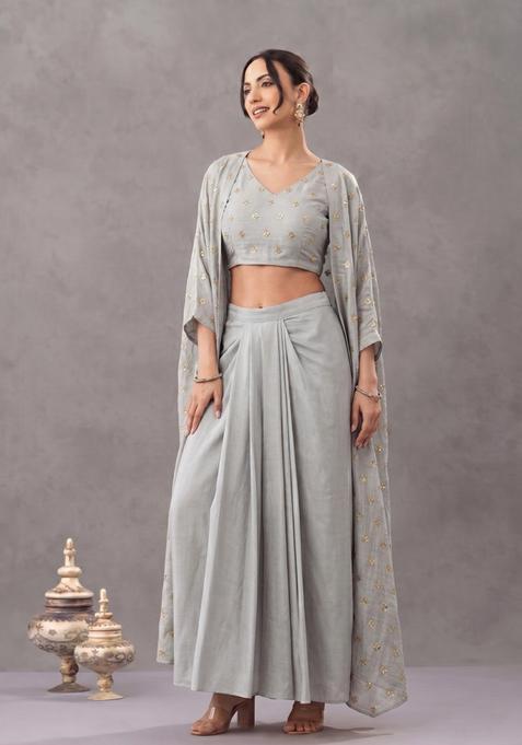 Lead Grey Embellished Silk Blend Fusion Set