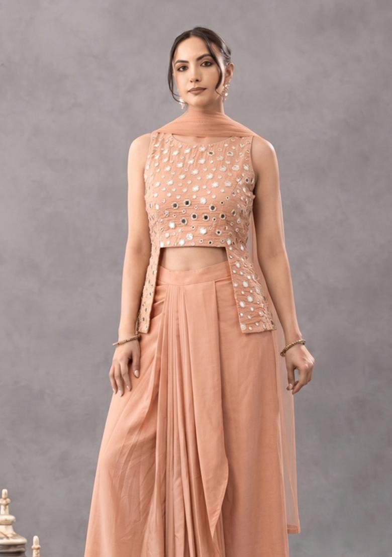 Antique Rose Mirror Embellished Silk Blend Fusion Set - Indya