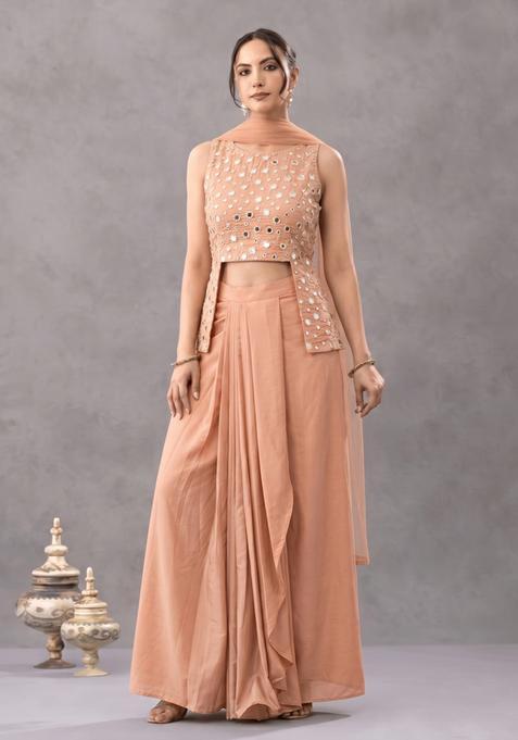 Antique Rose Mirror Embellished Silk Blend Lehenga Set