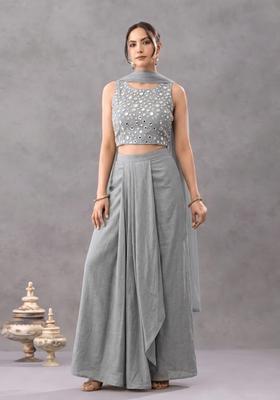 Lead Grey Mirror Embellished Silk Fusion Set