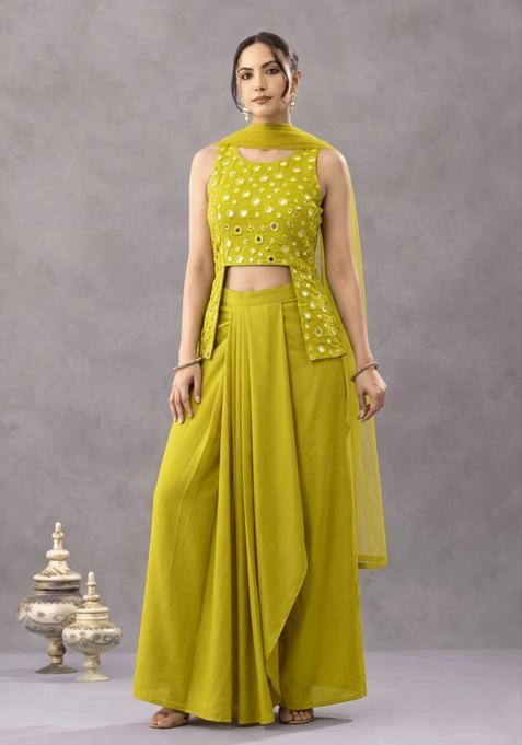 Turmeric Mirror Embellished Silk Blend Lehenga Set