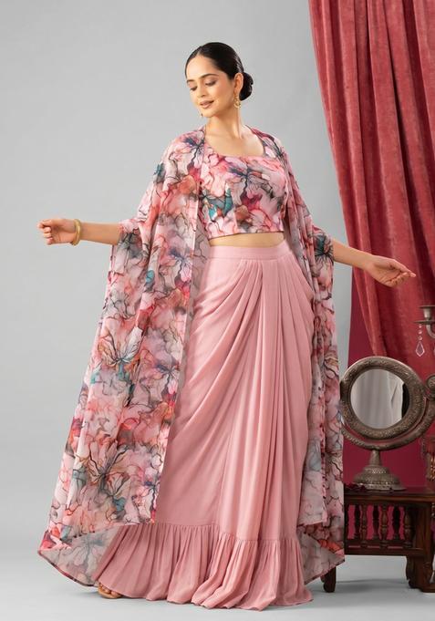 Antique Rose Printed Crepe Fusion Set