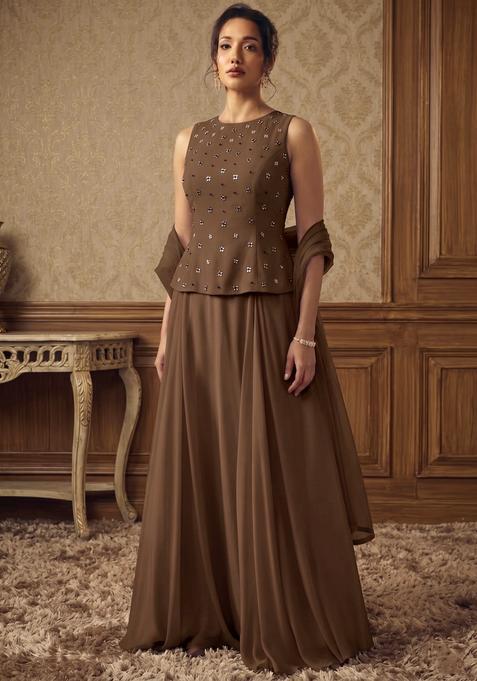 Brown Hand Work Fusion Set