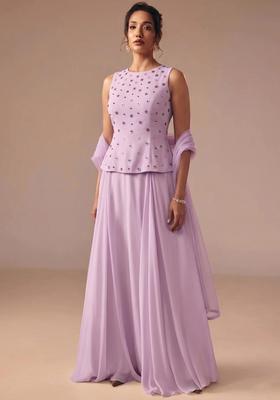 Lavender Embroidered Handwork Fusion Set