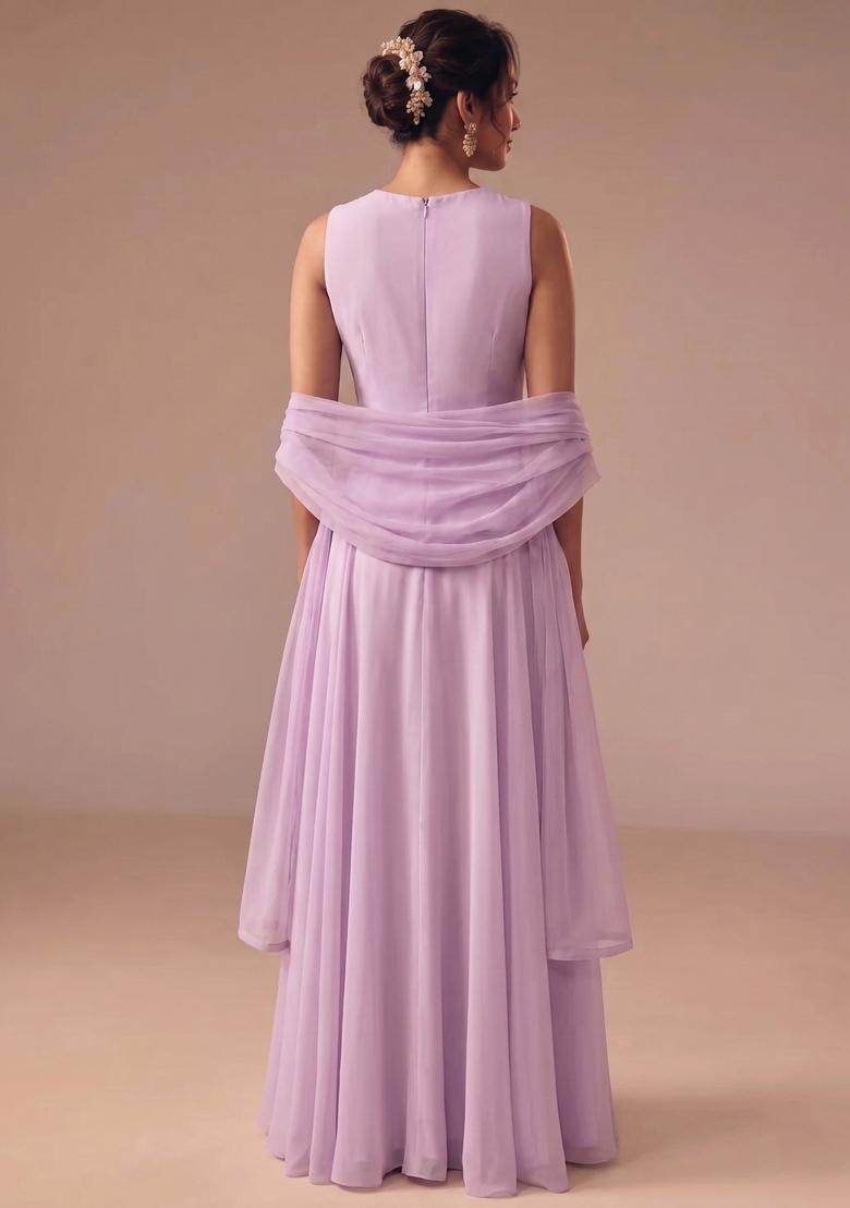 Lavender Embroidered Handwork Fusion Set - Indya