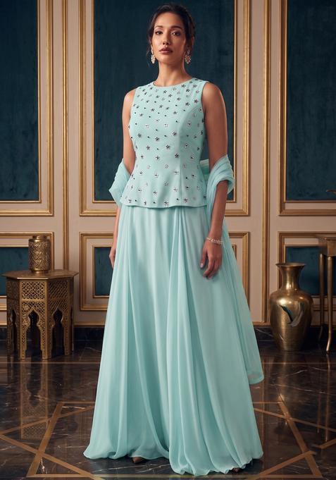 Pastel Blue Hand Work Fusion Set