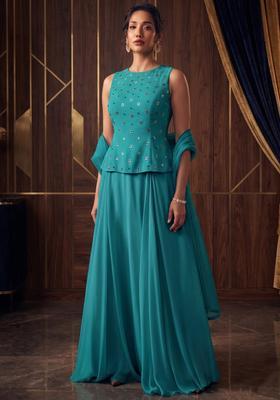 Teal Blue Hand Work Fusion Set