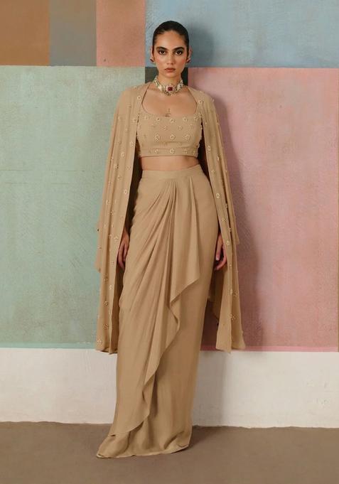 Beige Hand Work Fusion Set