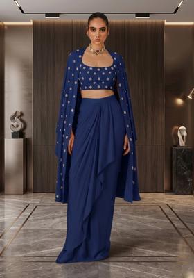 Blue Embroidered Handwork Fusion Set