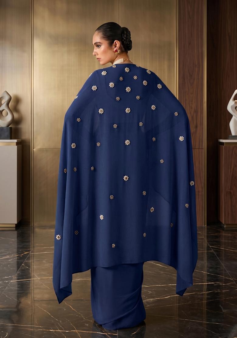 Blue Embroidered Handwork Fusion Set - Indya