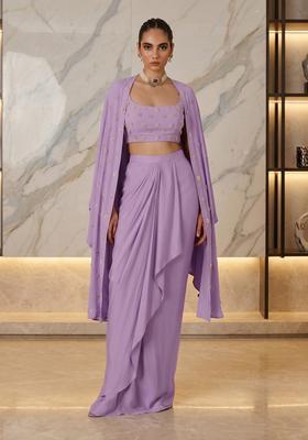 Lavender Embroidered Handwork Fusion Set