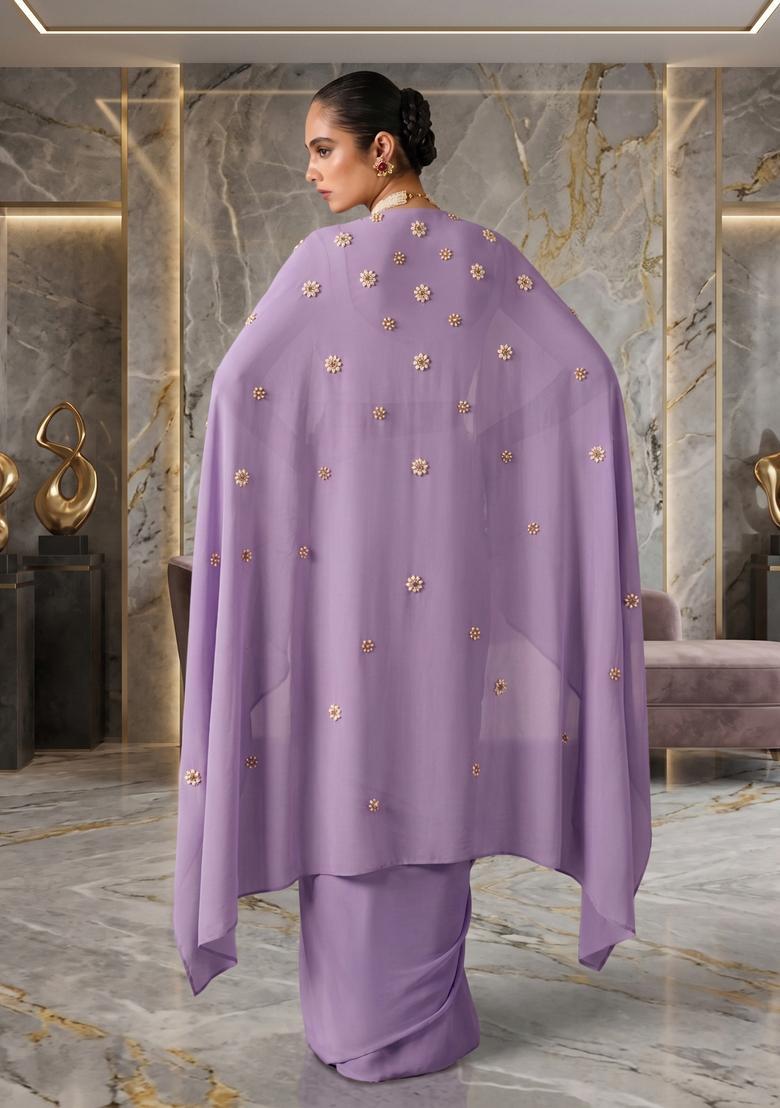 Lavender Embroidered Handwork Fusion Set - Indya