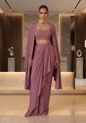 Mauve Embroidered Handwork Fusion Set