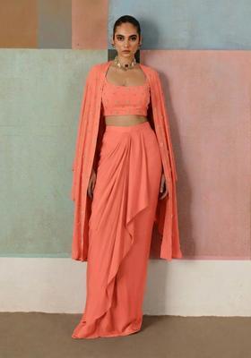 Coral Embroidered Handwork Fusion Set