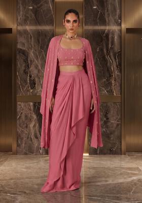Pink Embroidered Handwork Fusion Set