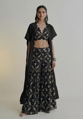 Charcoal Black Sequin Georgette Sharara Set