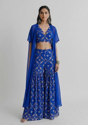 Royal Blue Sequin Georgette Sharara Set