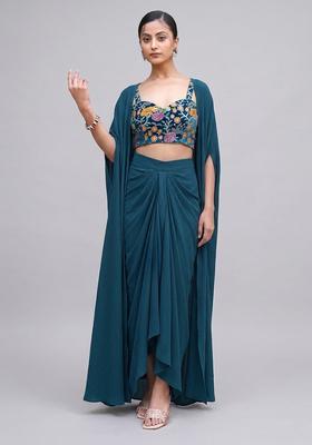 Bottel Green Embroidered Velvet Fusion Set