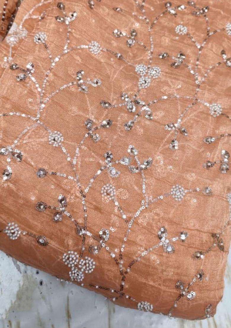 Peach Embellished Crepe Fusion Set - Indya
