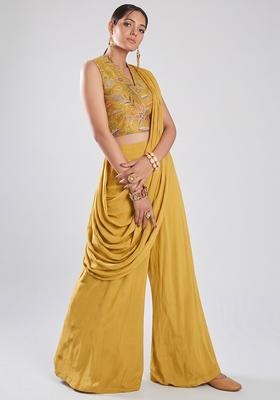 Mustard Printed Organza Fusion Set