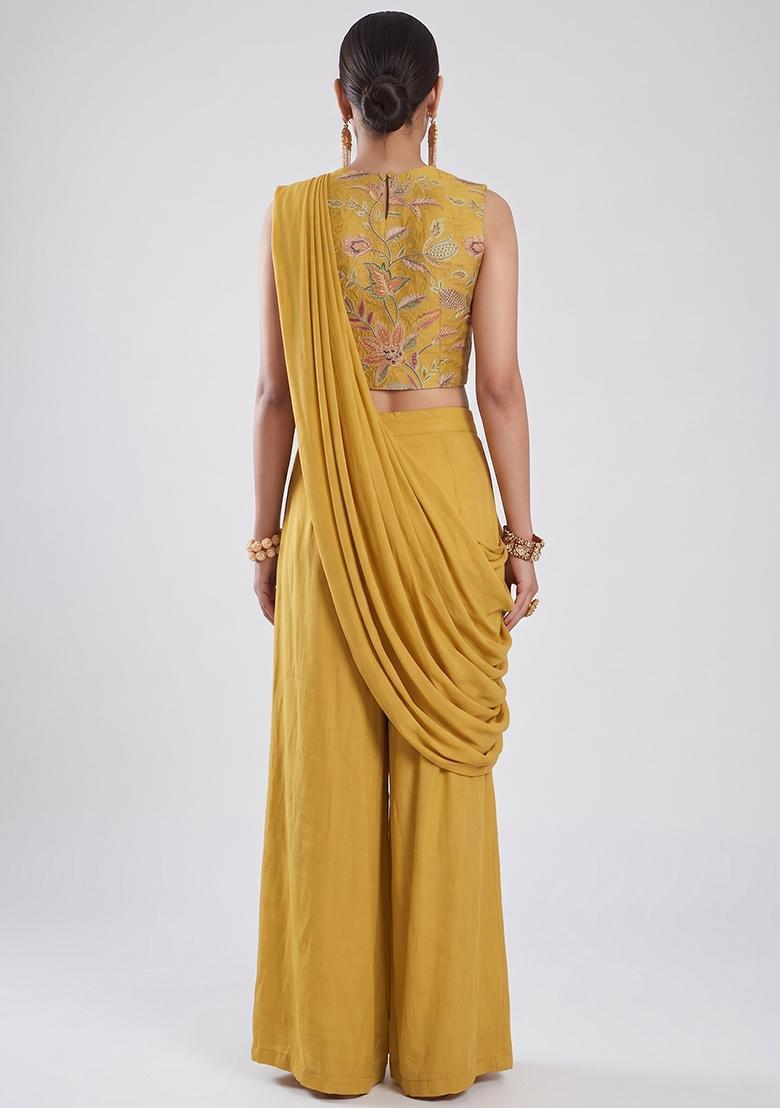 Mustard Printed Organza Fusion Set - Indya