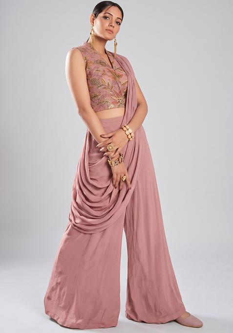 Antique Rose Printed Organza Fusion Set