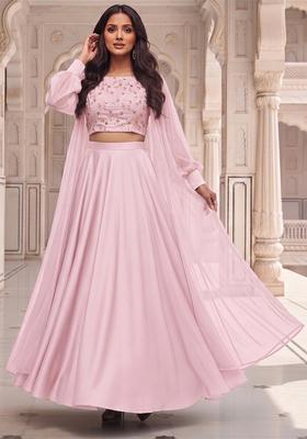 Blush Pink Embroidered Crepe Lehenga Set