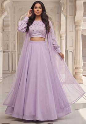 Lilac Embroidered Crepe Lehenga Set
