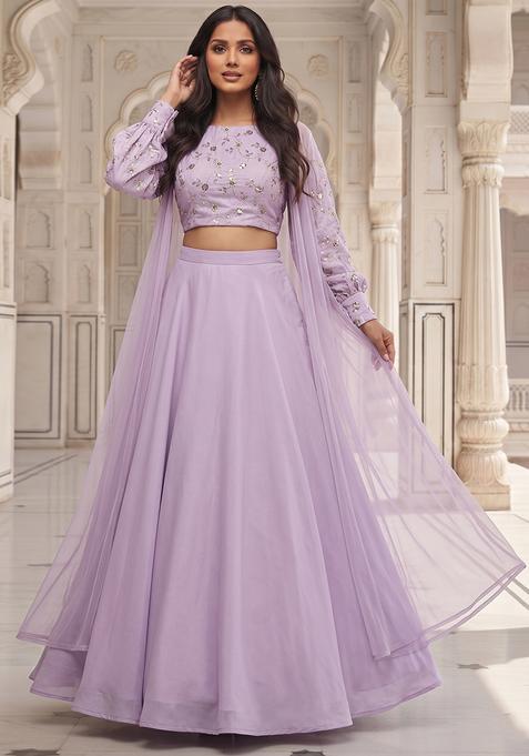 Lilac Embroidered Crepe Lehenga Set