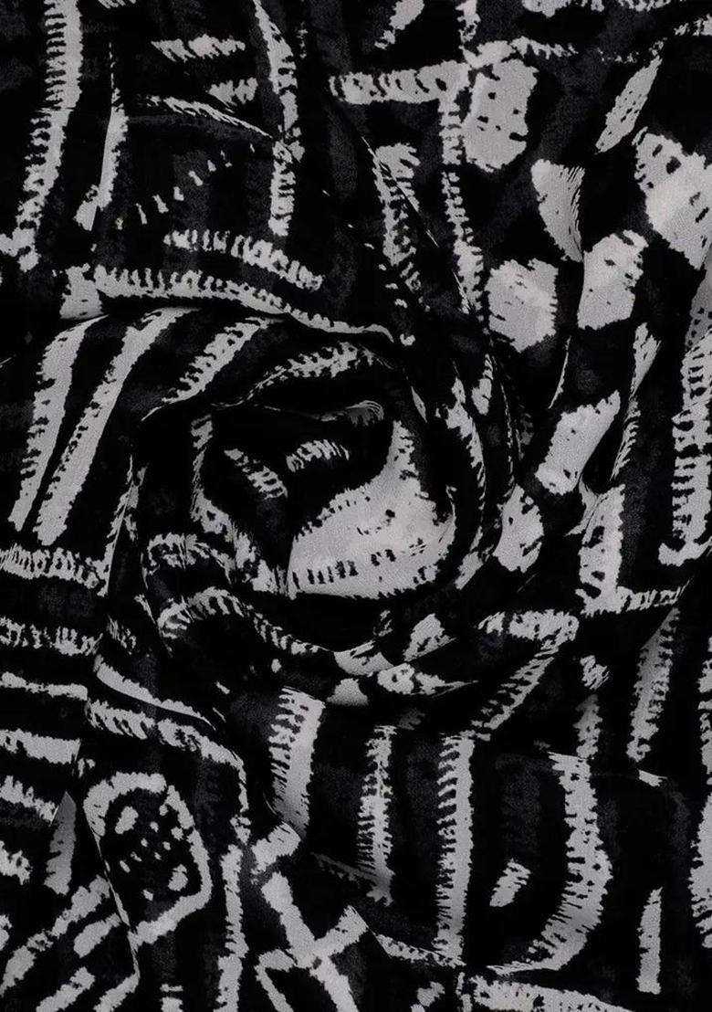 Charcoal Black Printed Georgette Fusion Set - Indya