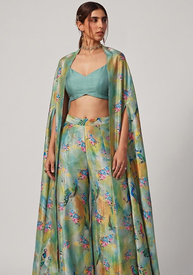 Multi Color Printed Organza Fusion Set - Indya