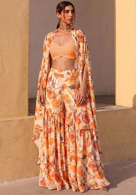 Apricot Printed Organza Fusion Set