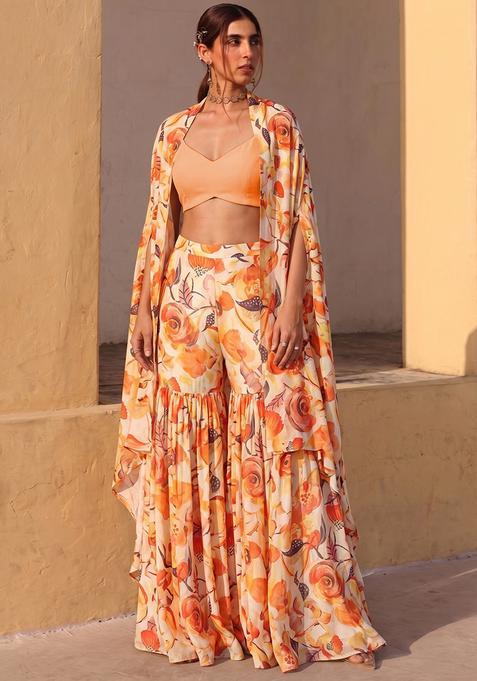 Apricot Printed Organza Fusion Set