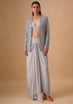 Silver Grey Sequin Net Fusion Set