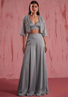 Sliver Grey Sequin Net Fusion Set