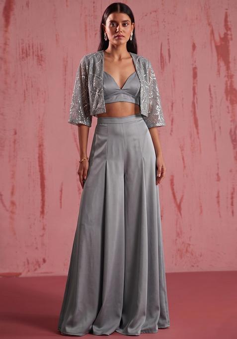 Sliver Grey Sequin Net Fusion Set
