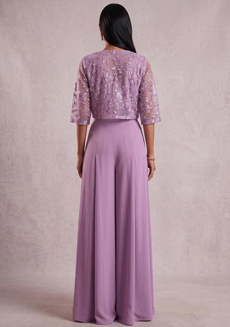 Lilac Lace Work Net Fusion Set - Indya