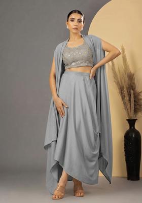 Light Grey Sequin Georgette Fusion Set