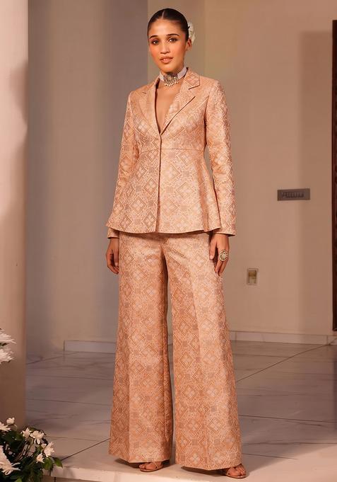 Peach Jacquard Silk Blend Fusion Set