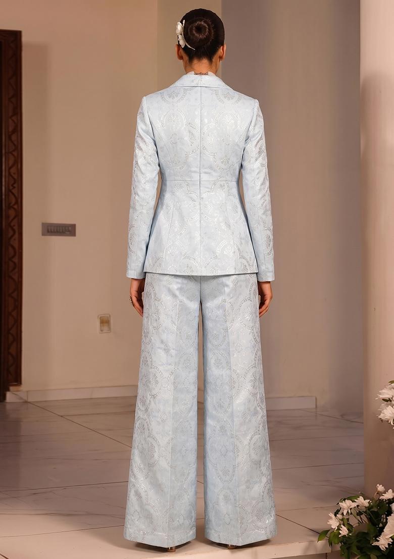 Grey Jacquard Silk Blend Fusion Set - Indya